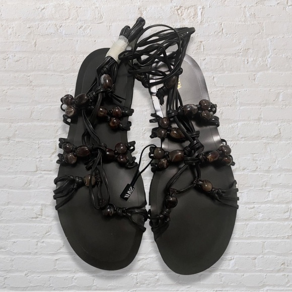 Zara Beaded Lace Up Leather Gladiator Sandals - Picture 3 of 5